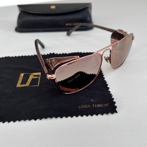 Linda Farrow Rose Gold Titanium Snakeskin Folding Blinker Aviator Sunglasses